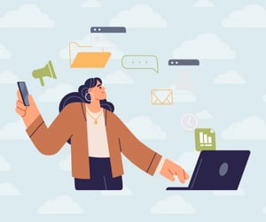 Photo of woman working on computer with billing software.